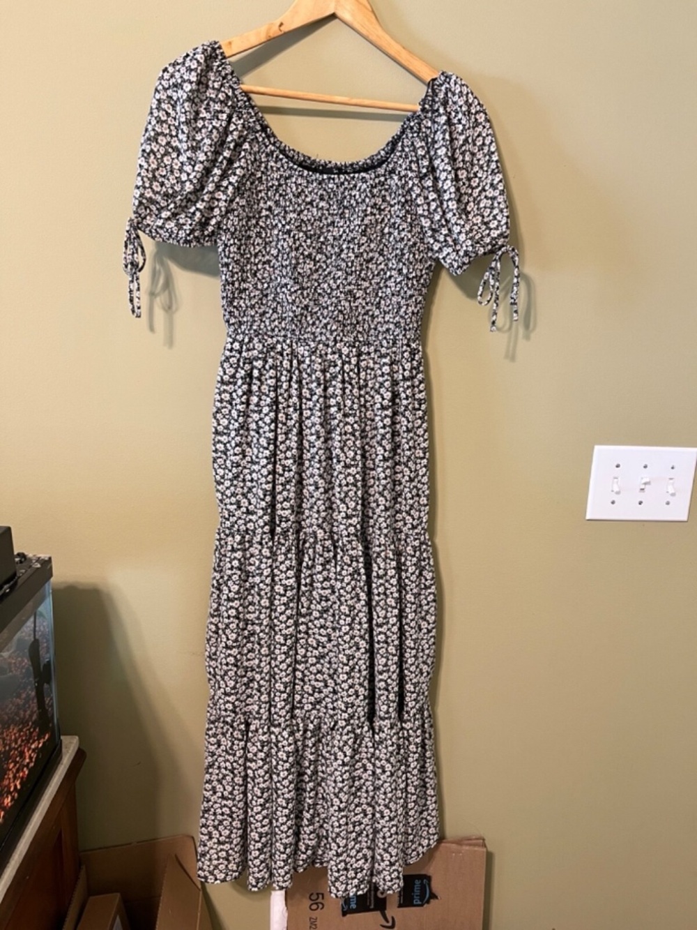 Blu Pepper Smocked Top Puffy Sleeve Maxi Dress Floral Print Size Small